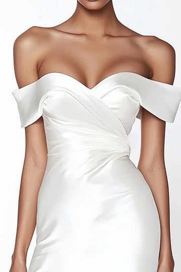 White Off the Shoulder Bodycon Satin Short Graduation Dress